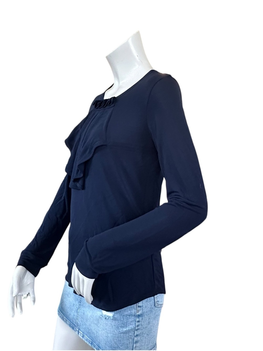 L.A.M.B. Navy Blue Ruffle Neck Fall 2007 Long Sleeve Blouse Size Large - Picture 7 of 9